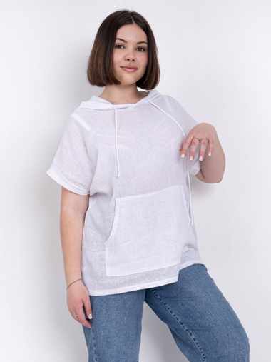 Белая женская футболка (лён, 4 ед. размеры батал: 3XL. 4XL. 5XL. 6XL)