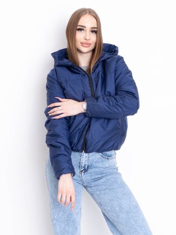 5010-22 ТЁМНО-СИНЯЯ куртка-зефирка с капюшоном на синтепоне (2 ед. размеры: 42/44.46/48) - фото 2