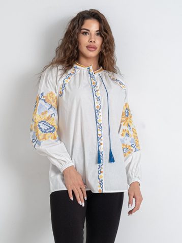 5151-10 # белая женская вышиванка (хлопок, 5 ед. размеры норма: S. M. L. XL. 2XL) выдача на следующий день - фото 2