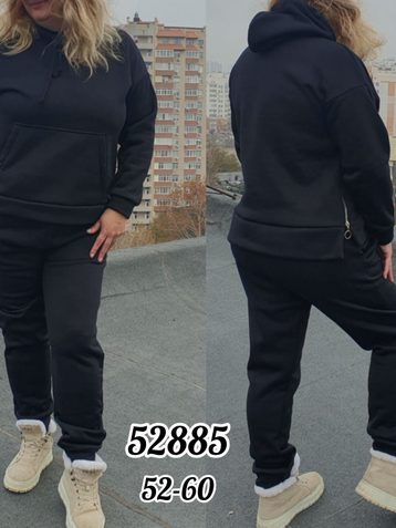 52885-1 * черный женский спортивный костюм (турецкая трехнитка, флис, 5 ед. размеры батал: 52-60) выдача на следующий день - фото 2