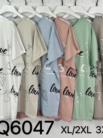 6047# микс цветов женская футболка (Kiss me, 10 ед, размеры батал: 2XL-4XL) выдача на следующий день - фото 2