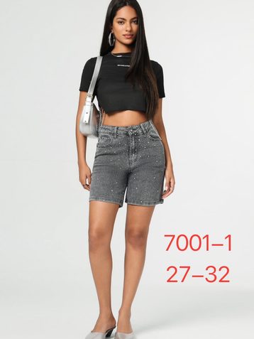 серые женские джинсовые шорты с камнями (New Jeans, 6 ед, размеры норма: 27-32) выдача на следующий день - фото 2