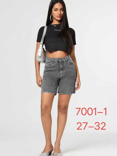 Серые женские джинсовые шорты с камнями (New Jeans, 6 ед, размеры норма: 27-32) выдача на следующий день