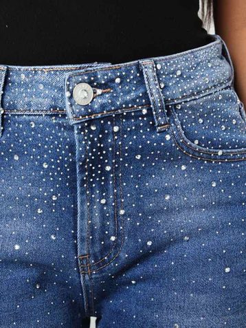синие женские джинсовые шорты с камнями (New Jeans, 6 ед, размеры норма: 27-32) выдача на следующий день - фото 3