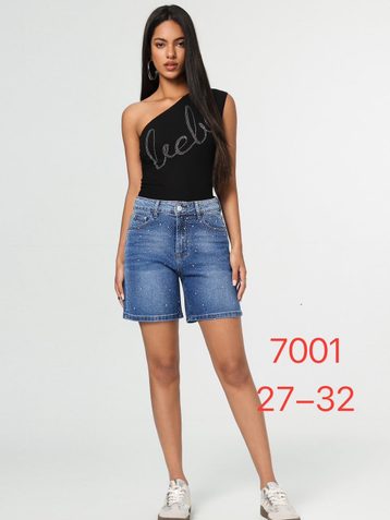 синие женские джинсовые шорты с камнями (New Jeans, 6 ед, размеры норма: 27-32) выдача на следующий день - фото 2