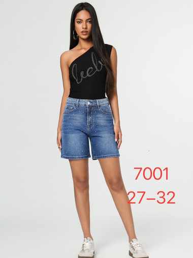 синие женские джинсовые шорты с камнями (New Jeans, 6 ед, размеры норма: 27-32) выдача на следующий день