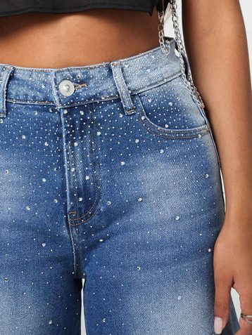 голубые женские джинсовые шорты с камнями (New Jeans, 6 ед, размеры норма: 27-32) выдача на следующий день - фото 4