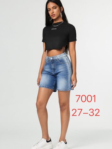 голубые женские джинсовые шорты с камнями (New Jeans, 6 ед, размеры норма: 27-32) выдача на следующий день - фото 2