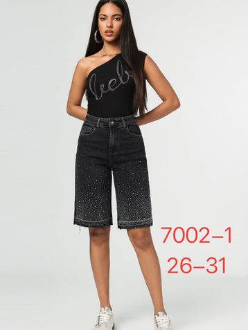 черные женские джинсовые шорты с камнями (New Jeans, 6 ед, размеры норма: 26-31) выдача на следующий день - фото 2