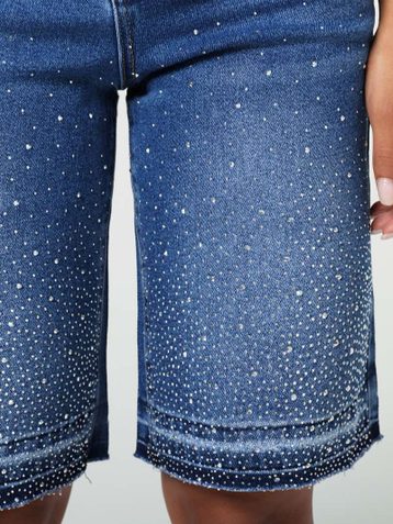 синие женские джинсовые шорты с камнями (New Jeans, 6 ед, размеры норма: 26-31) выдача на следующий день - фото 4