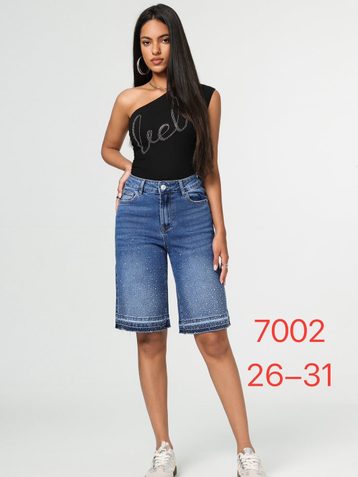 синие женские джинсовые шорты с камнями (New Jeans, 6 ед, размеры норма: 26-31) выдача на следующий день - фото 2