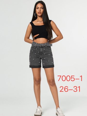 серые женские джинсовые шорты с камнями (New Jeans, 6 ед, размеры норма: 26-31) выдача на следующий день - фото 2