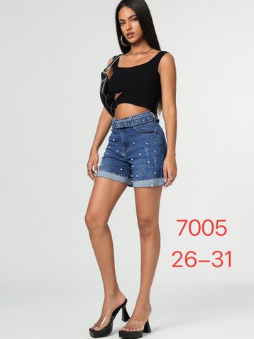 синие женские джинсовые шорты с камнями (New Jeans, 6 ед, размеры норма: 26-31) выдача на следующий день - фото 2