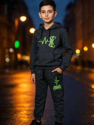 7005-4 графитовый подростковый спортивный костюм из турецкой двунитки (YOLA, на 8-12 лет, 5 ед. размеры подросток: 128. 134. 140. 146. 152) - фото 2