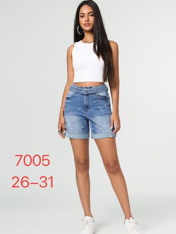 голубые женские джинсовые шорты с камнями (New Jeans, 6 ед, размеры норма: 26-31) выдача на следующий день - фото 2