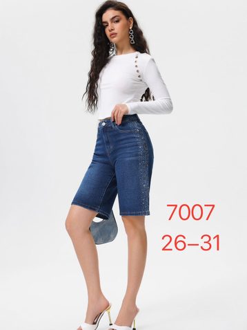 синие женские джинсовые шорты с камнями (New Jeans, 6 ед, размеры норма: 26-31) выдача на следующий день - фото 2
