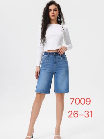 синие женские джинсовые шорты с камнями (New Jeans, 6 ед, размеры норма: 26-31) выдача на следующий день - фото 2