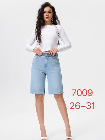 голубые женские джинсовые шорты с камнями (New Jeans, 6 ед, размеры норма: 26-31) выдача на следующий день - фото 2