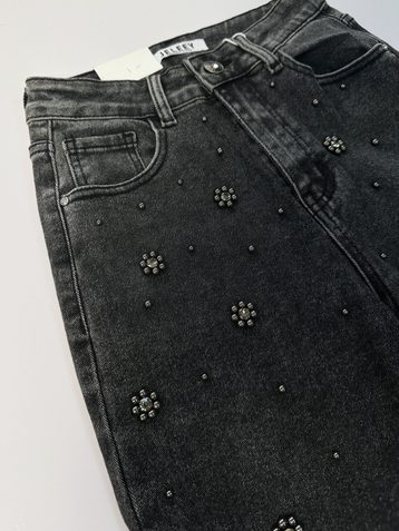 темно-серые женские стрейчевые джинсы New Jeans (6 ед, камни, размеры норма: 25-30) - фото 2