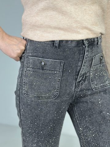 темно серые женские стрейчевые джинсы New Jeans (6 ед, камни, размеры норма: 25. 26. 27. 28. 29. 30 ) - фото 2