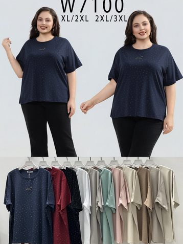 микс цветов женская футболка Kiss Me 5ед, размеры батал: XL-3XL) - фото 2