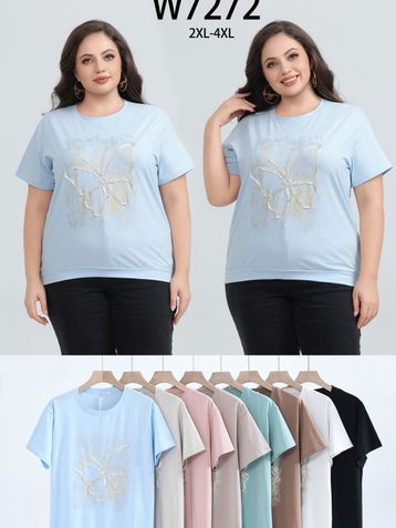 7272 # микс цветов женская футболка (10 ед, размеры батал: 2XL-4XL) выдача на следующий день - фото 2