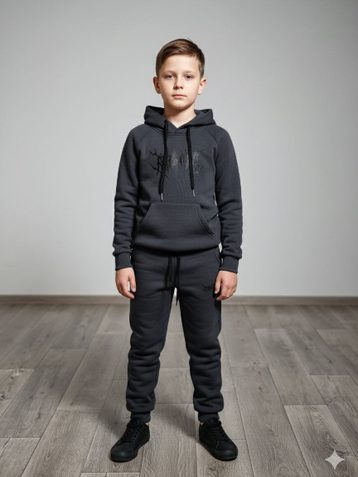 графитовый подростковый спортивный костюм (YOLA, трехнитка, флис на 8-11 лет, 5 ед. размеры подросток: 128. 134. 140. 146. 152) - фото 3