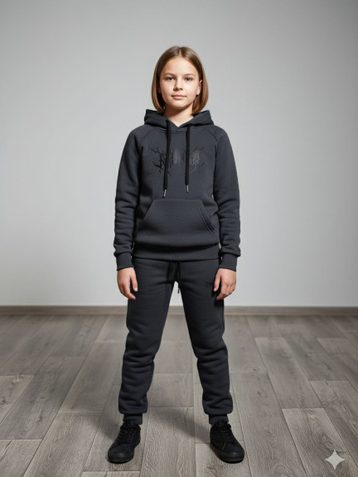 графитовый подростковый спортивный костюм (YOLA, трехнитка, флис на 8-11 лет, 5 ед. размеры подросток: 128. 134. 140. 146. 152) - фото 4