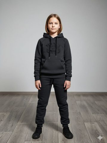графитовый подростковый спортивный костюм (YOLA, трехнитка, флис, на 8-11 лет, 5 ед. размеры подросток: 128. 134. 140. 146. 152) - фото 3