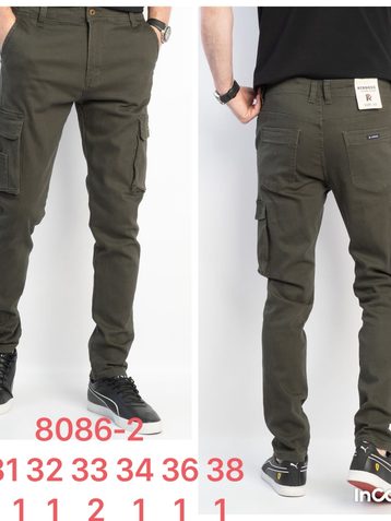 8086-2 # хаки мужские джинсы карго (RTROOSS, 8 ед, размеры норма: 30-38) выдача на следующий день - фото 2